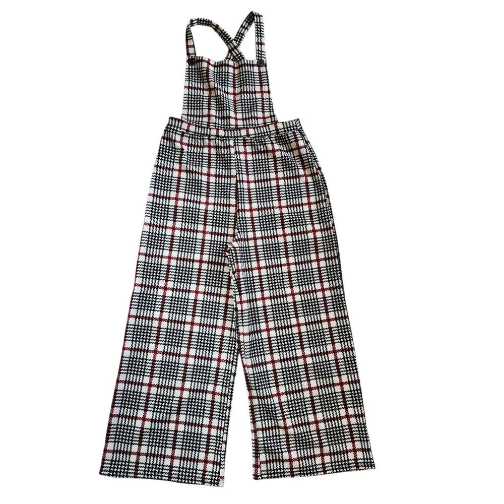 Heart & Arrow Girls Plaid Bib Overalls Size 12 Red Black Straight Stretch